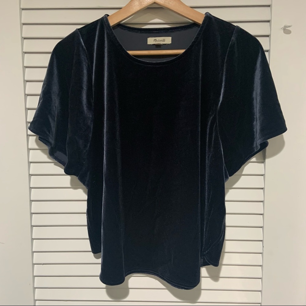 MADEWELL BLUE VELVET BOXY TOP S
